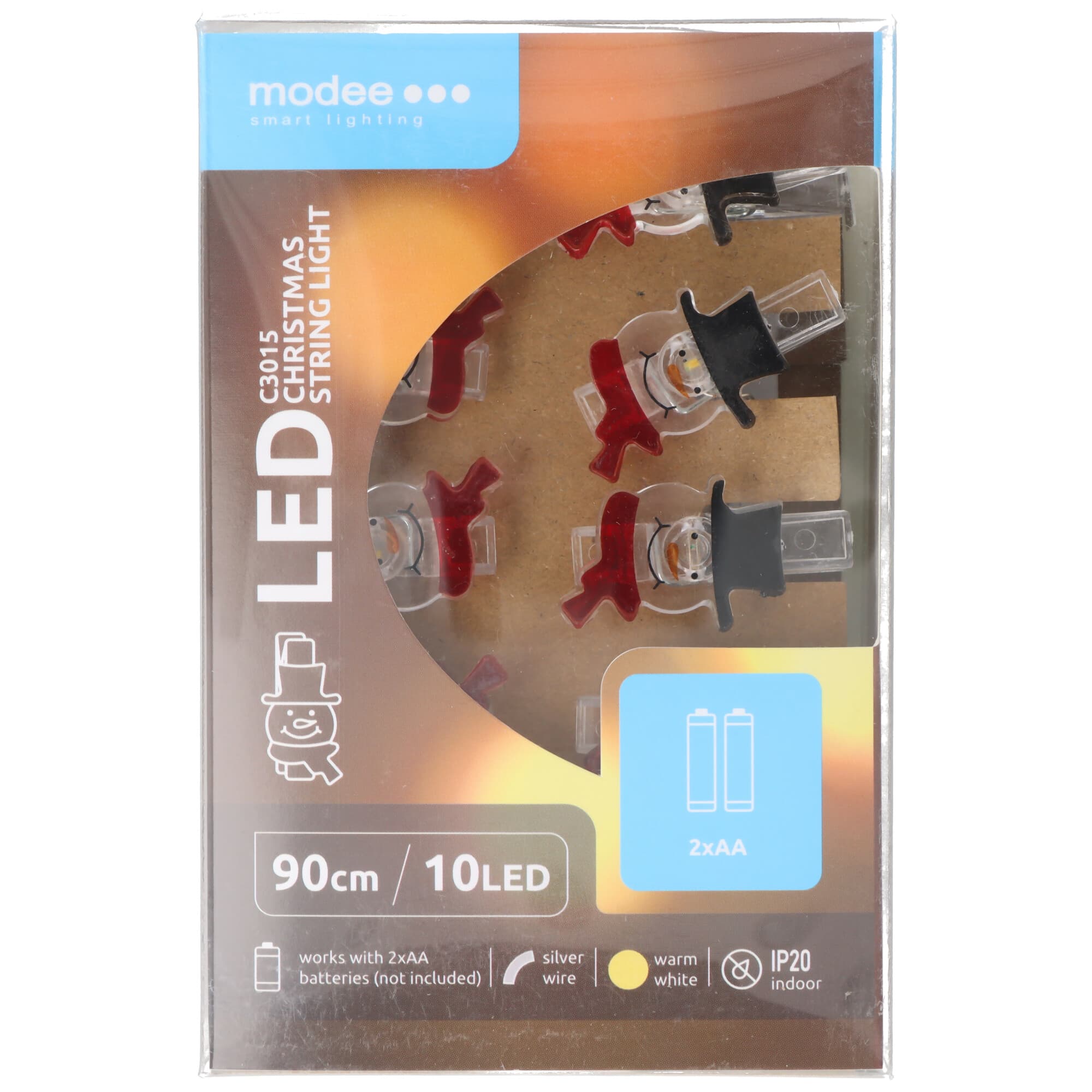 Guirlande lumineuse de Noël bonhomme de neige avec pinces pour photos, cartes postales ou décorations, longueur 90 cm, piles incluses