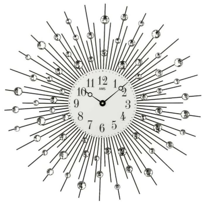 Horloge murale Soleil strass argenté 60 cm
