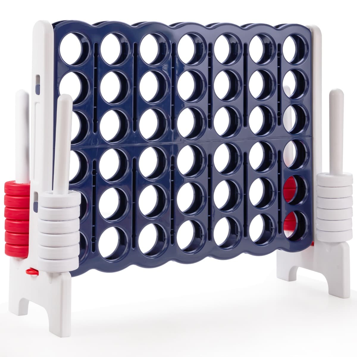 CostwayPuissance 4 Géant pour Enfants et Adultes avec 42 Jetons Circulaires Idéal pour Intérieur et Extérieur Blanc+Bleu