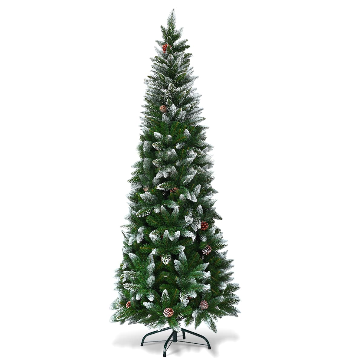 CostwayArbre de Noël Artificiel 220CM Aiguilles en PVC avec Neige 720 Branches Support Métallique pour Maison Bureau Magasins Vert