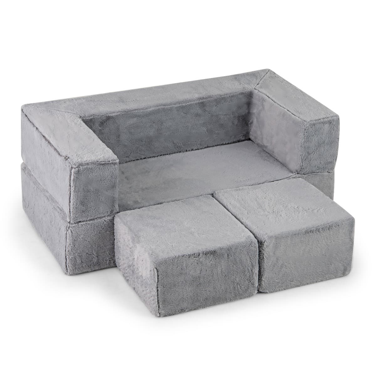 CostwayCanapé Modulaire pour Enfants Fauteuil Convertible en Mousse pour Enfants Canapé en Peluche pour Tout-petits Canapé-lit Pliable Gris