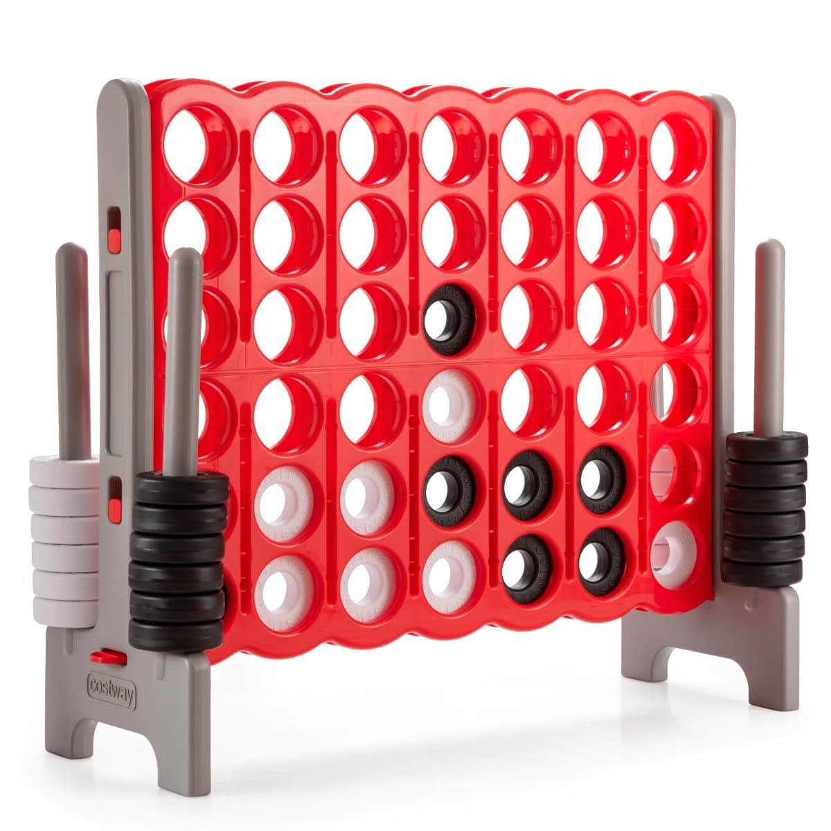 CostwayJeu Puissance 4 Géant avec 42 Anneaux et 2 Leviers de Redémarrage pour Fête Intérieur Extérieur 120x42x104cm