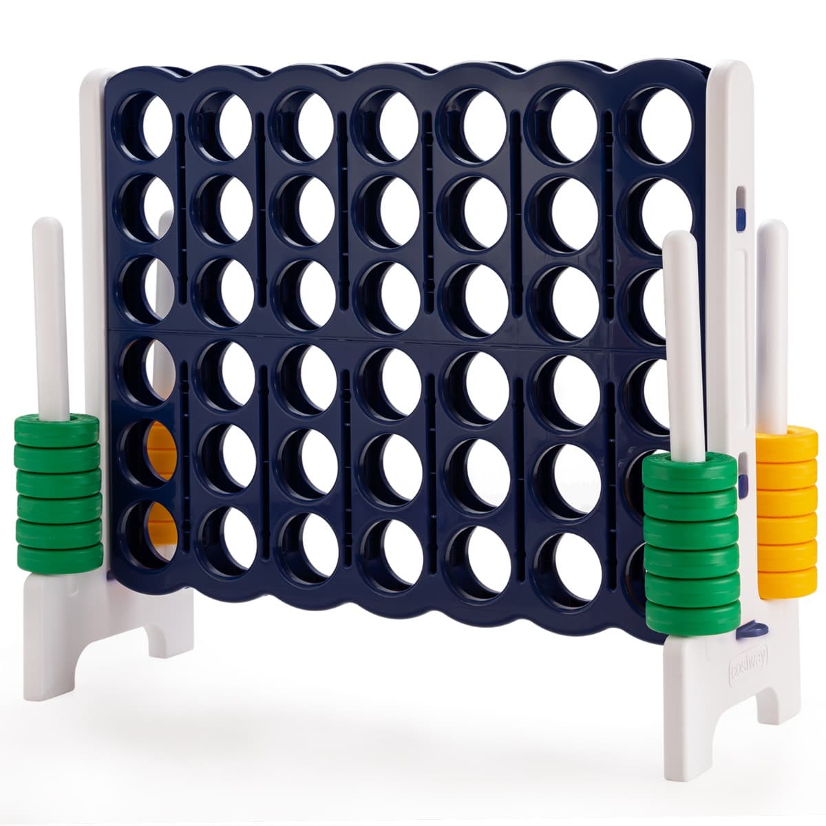 CostwayJeu Puissance 4 Géant avec 42 Anneaux et 2 Leviers de Redémarrage pour Fête Intérieur Extérieur 120x42x104cm Bleu
