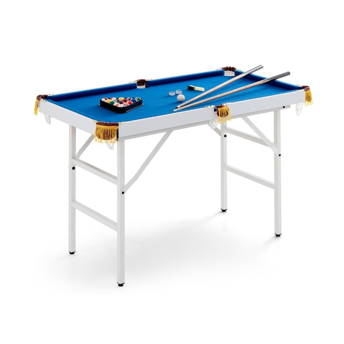 CostwayTable de Billard Pliable 122 Cm avec Ensemble D'accessoires Table de Jeu Billard Portable avec 2 Queues 2 Craies 16 Boules Bleu