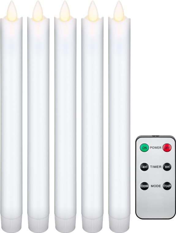 Ensemble de 5 bougies en bâton de vraie cire à LED blanches avec télécommande, la solution d'éclairage belle et sûre pour la maison, la loggia,