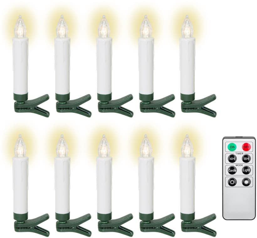 Bougies de Noël LED sans fil Goobay 10 - avec pinces, télécommande et fonction minuterie, intensité variable, blanc chaud (2600 K)