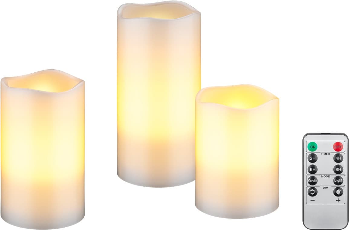 Lot de 3 bougies LED en cire véritable Goobay, blanches