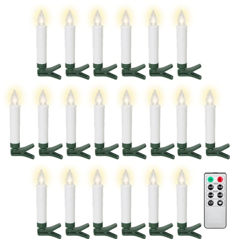 Bougies de Noël LED sans fil Goobay 20 - avec pinces, télécommande et fonction minuterie, dimmable, blanc chaud (2600 K)