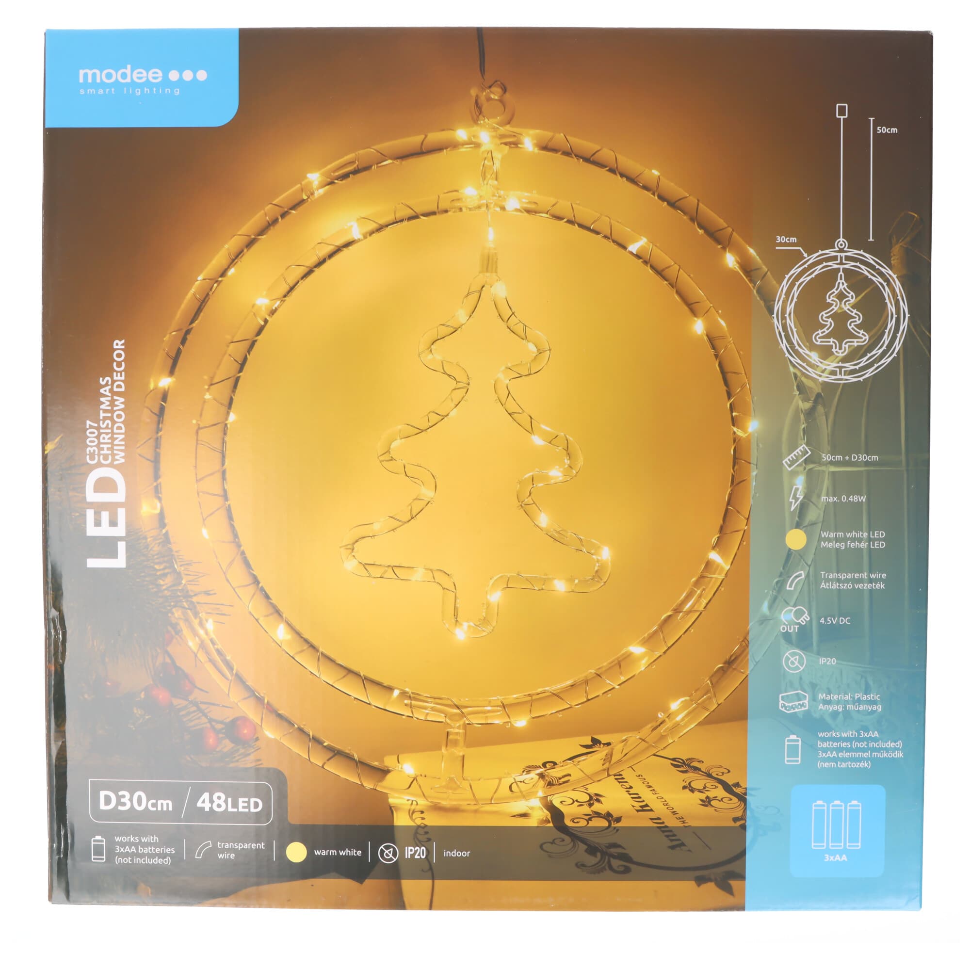 Décoration de sapin de Noël Modee LED, 48 LED, fonctionne sur piles, 80 cm