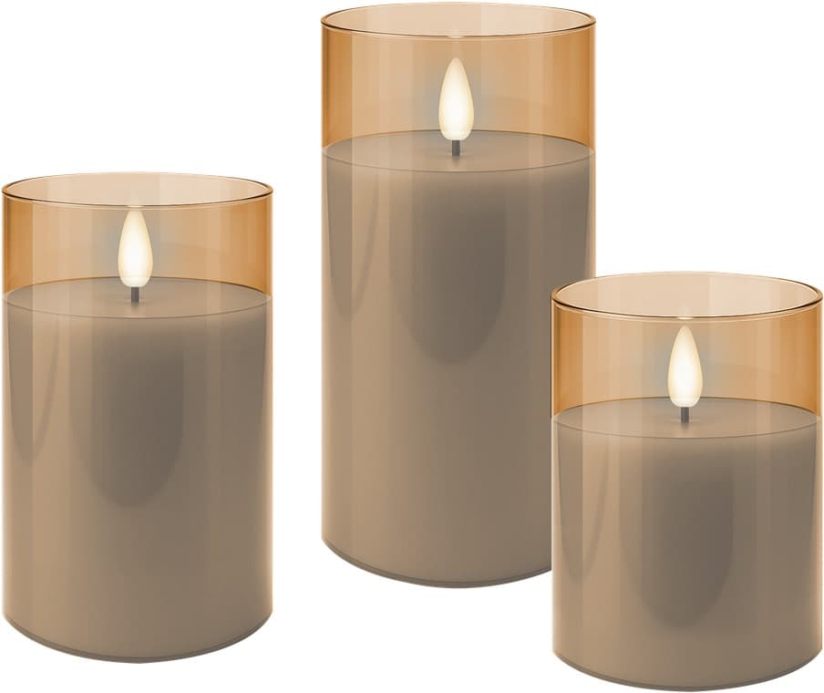 Goobay lot de 3 bougies LED en cire véritable dans un verre, doré-transparent