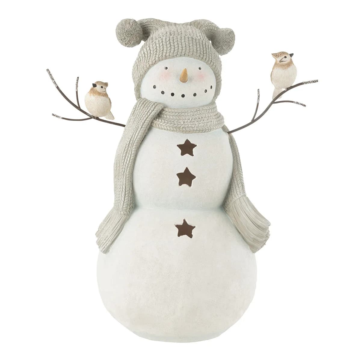 Bonhomme de Neige Déco Oiseaux 50cm Blanc