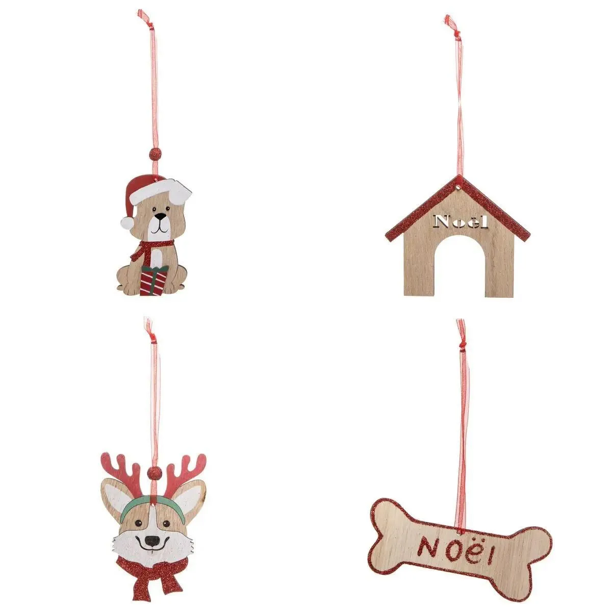 Atmosphera Lot de 4 sujets de Noël chien - Beige