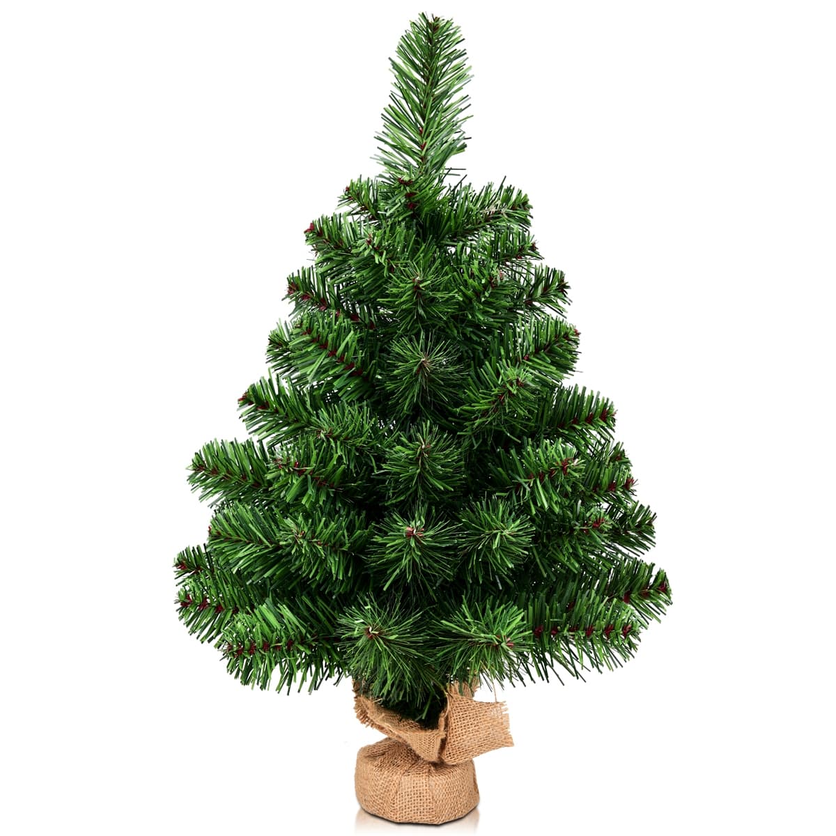 CostwayMini Sapin de Noël Artificiel de Table H60CM en PVC 67 Branches Arvre de Noël Epicéa à Piles